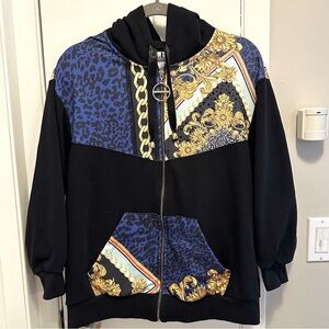 NICE Istanbul Couture Graphic Rhinestone Full Zip Hooded Sweatshirt M baroque